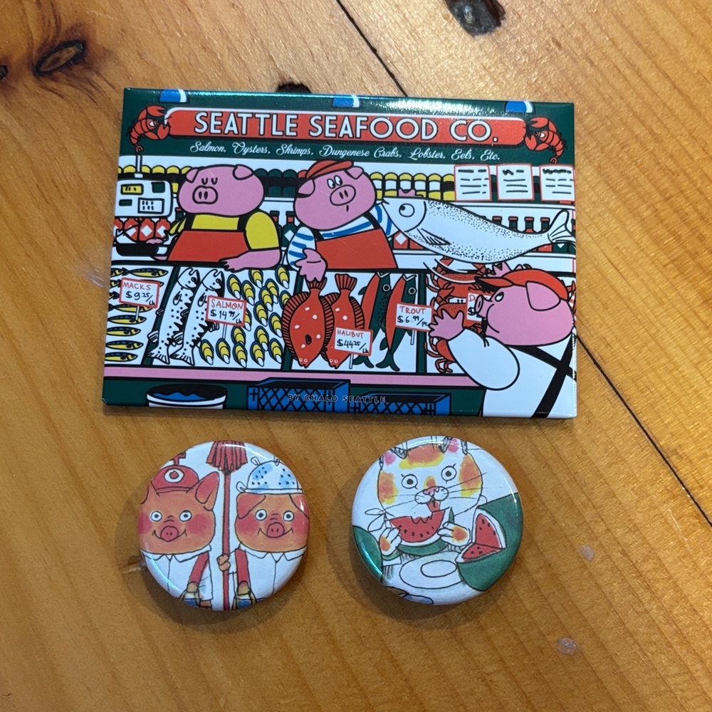RICHARD SCARRY Busy Town Set/3 Magnets Pig Will Pig Won't Seafood Co Huckle Cat